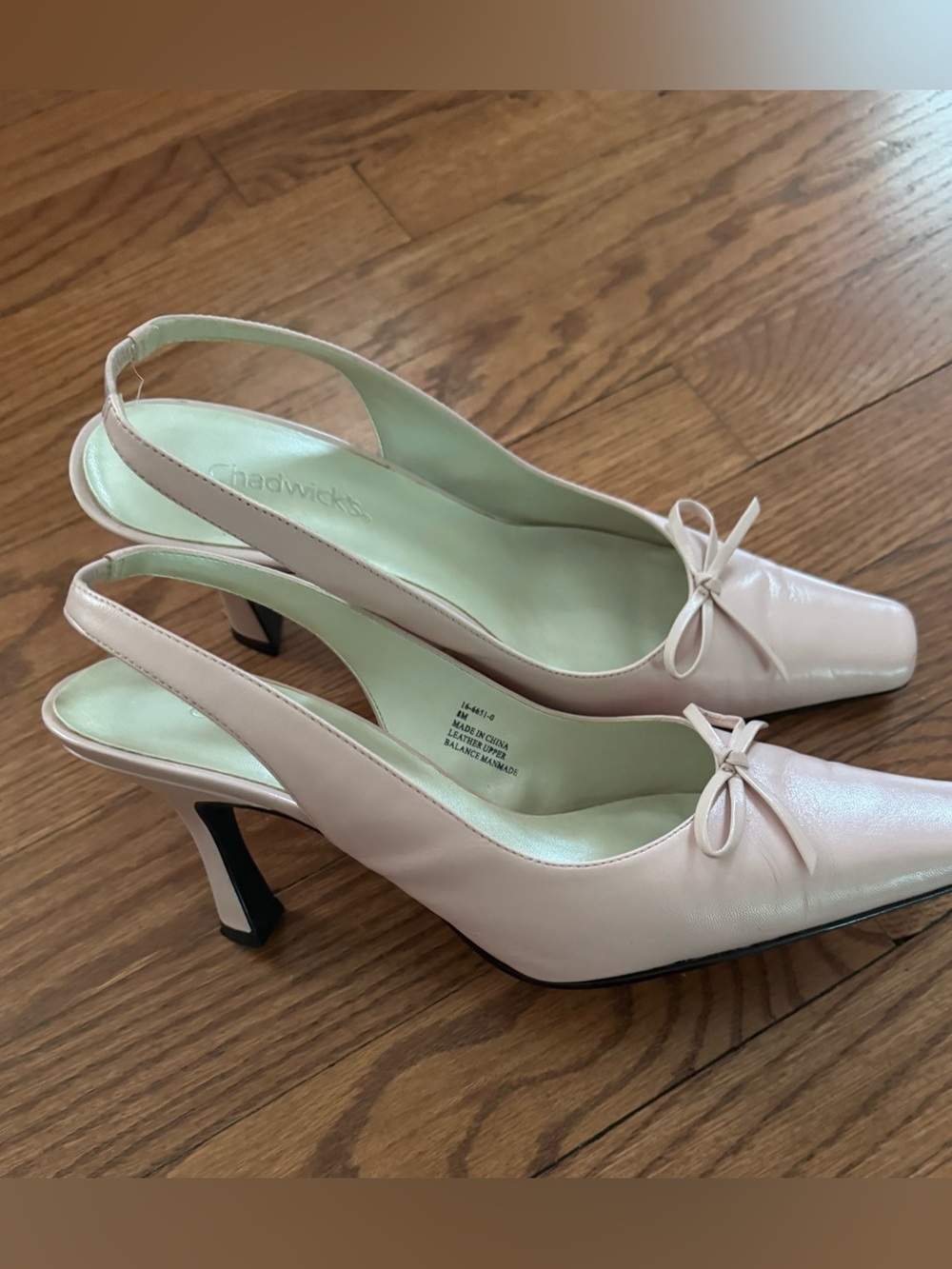 Chadwicks Pale Pink Pointed Toe Slingback Heels with Bow